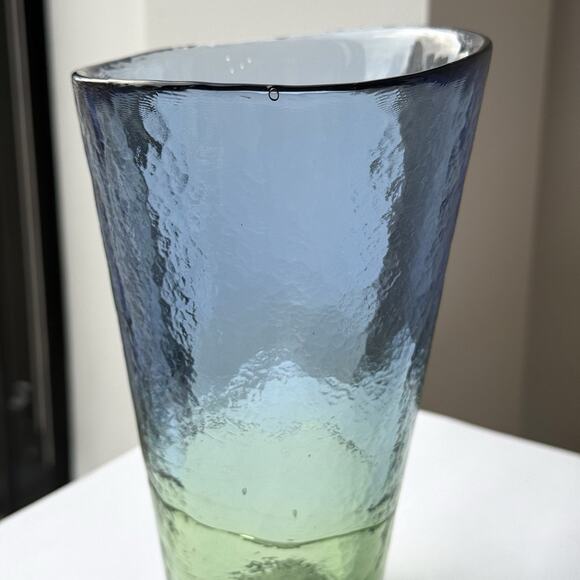 Blue & Green Hand Blown Textured Glass Vase 6 1/2" Contemporary Modern Handmade - Picture 4 of 10